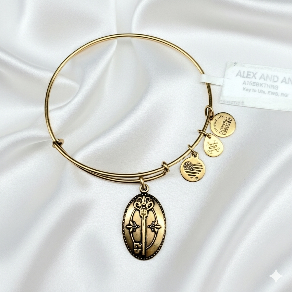 Alex & Ani 7.75" NEW Bracelet Gold Key to Life Love Energy Technology Adjustable